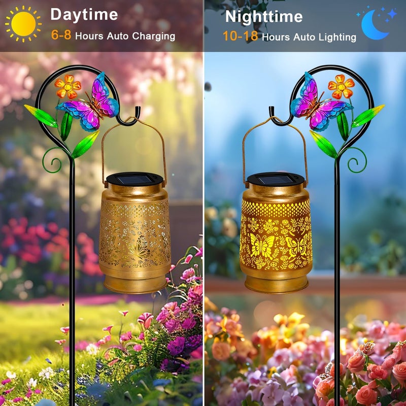 EDOF Christmas Gifts for Women,Butterfly Solar Lanterns Outdoor Waterproof,Garden Decor Gifts for Women Mom Grandma,Hanging Solar Lights with Sheep Hook for Yard Patio Pathway Porch - Image 3